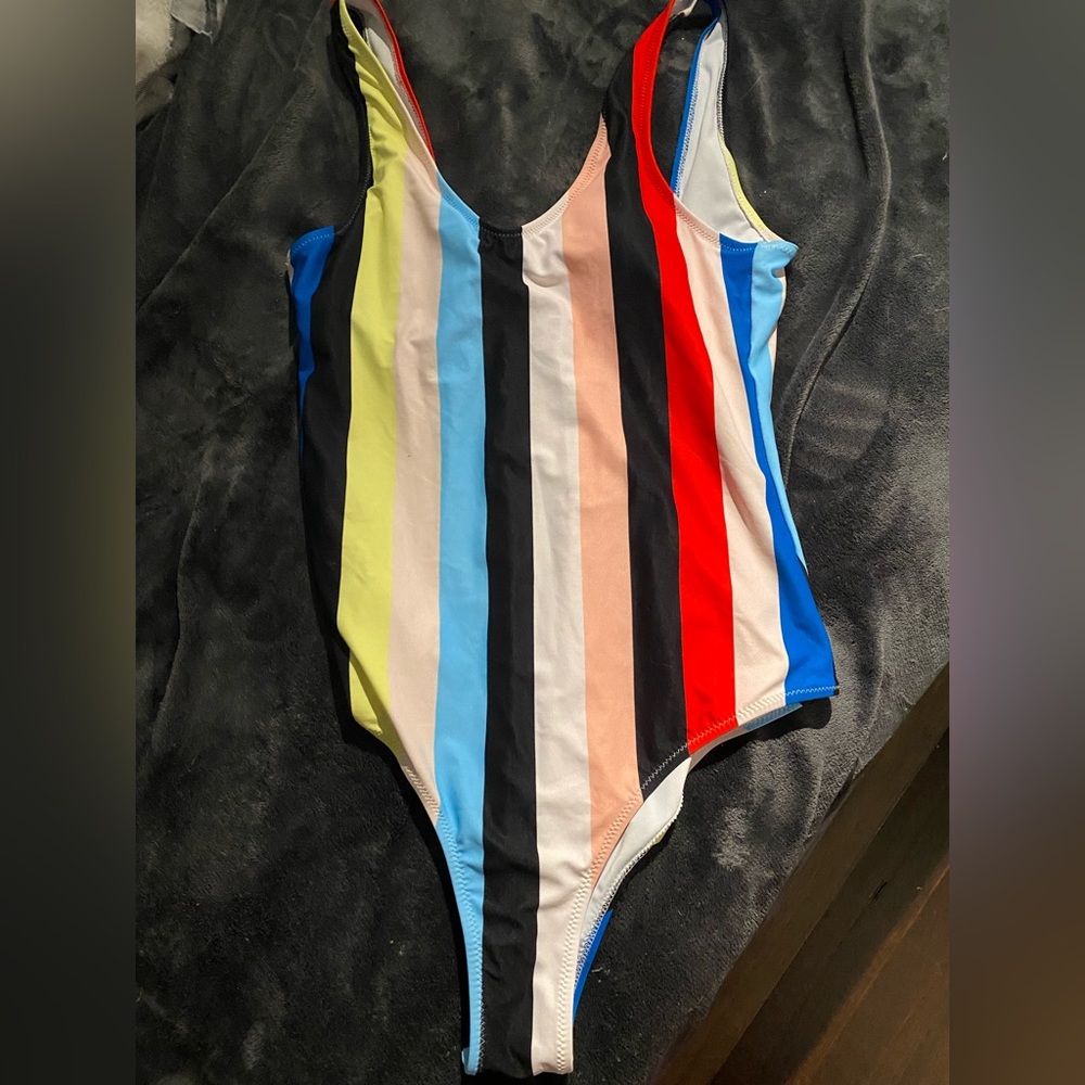 Colored striped one piece swimsuit. Size medium